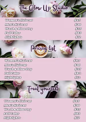 Pricing list - coffee