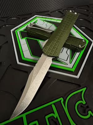 Manticore® E Bowie Stonewash Blade, OD Green Handle