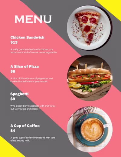 Restaurant menus I've worked on