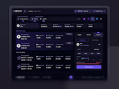 KEOM Protocol Web3 DeFi Lending Market Product UI/UX Design