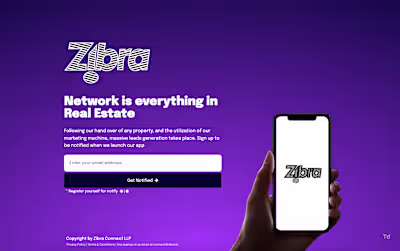 Landing page for Zibra