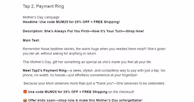 Mother's Day Facebook Ad Campaign for Tap2