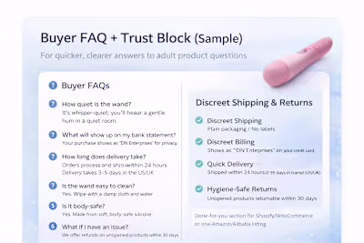 Buyer FAQ + Trust Block (Sample) — Adult Product Page I crea...