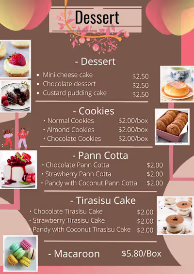 Brownie dessert Menu
