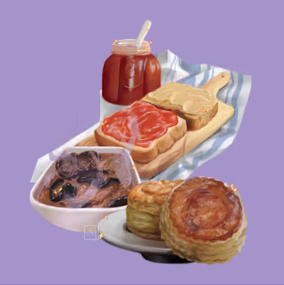 A series of food-focused digital illustrations exploring sty...