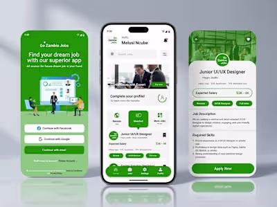 Designing this Go Zambia Jobs mobile app mockup was driven b...