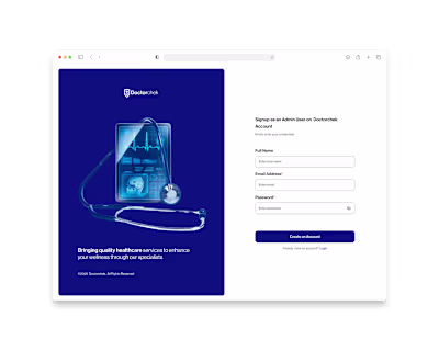Onboarding flow of a Telemedicine Admin user