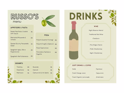 Menu designs for restaurants