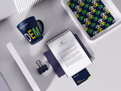 DEM - Dynamic Estates and Metro Infra logo and visual identity