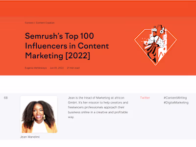 One of Semrush's Top 100 Content Marketing Influencers & Experts