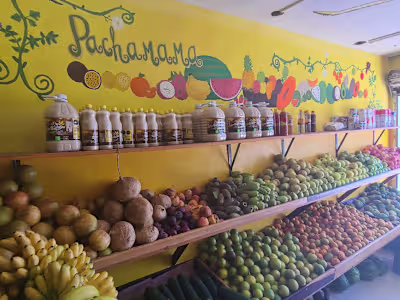 Fruits art mural at a market in Puerto Morelos, México