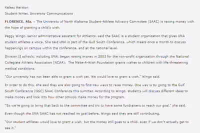 University of North Alabama Press Releases
