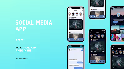 social media app design dark theme - white theme