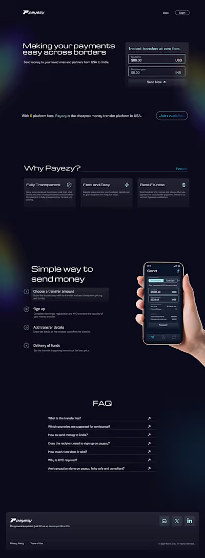 Landing page for Payezy -