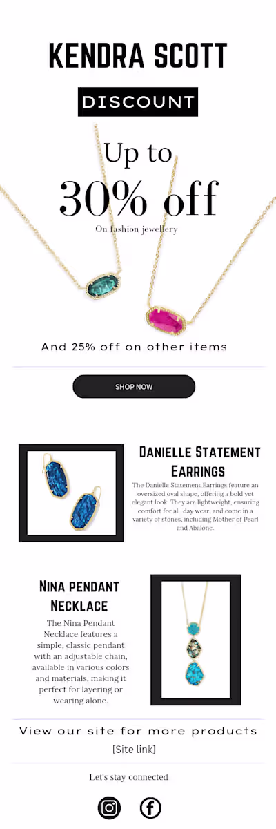 Promotional sales email for Kendra Scott