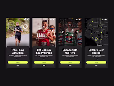 Social Fitness App Onboarding screens.