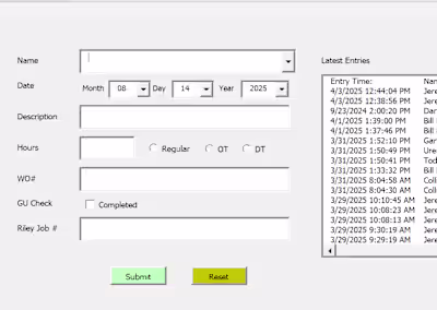 Data Entry Form / Database management in Excel