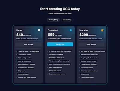 Pricing section design.