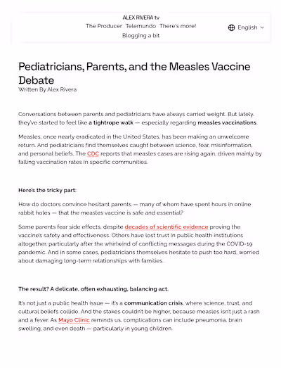 Pediatricians, Parents, and the Measles Vaccine Debate