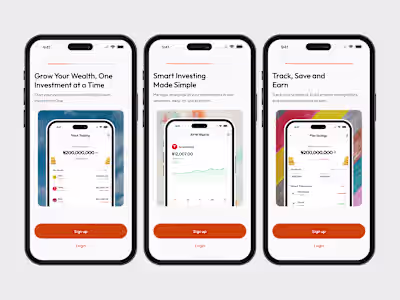 Onboarding screens for a FinTech product.