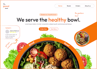 Healthy food landing page design for “The Goood Bowl.” Craft...