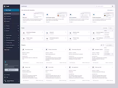 AI Writing Assistant Dashboard Design