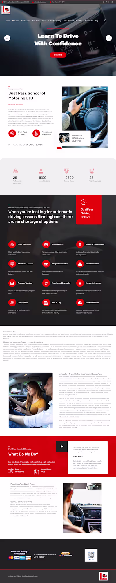 JustPass UK - Driving School & Driver Training Website