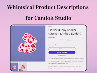 Whimsical Product Descriptions for Camioh Studio