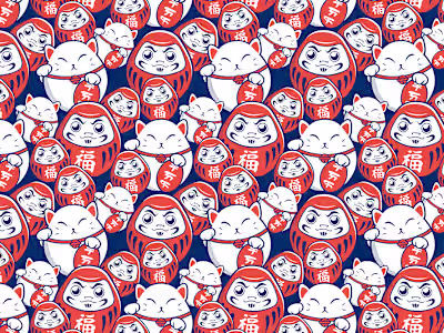 Daruma nad Maneki Neko pattern