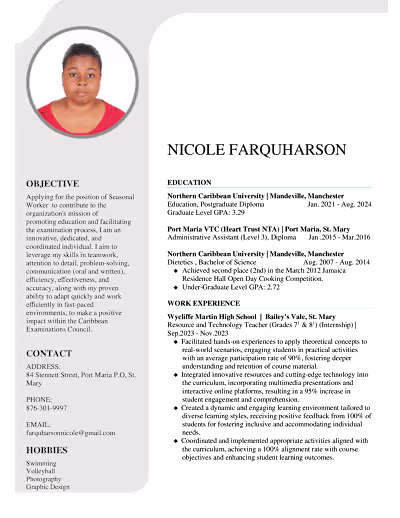 Nicole Farquharson's Resume