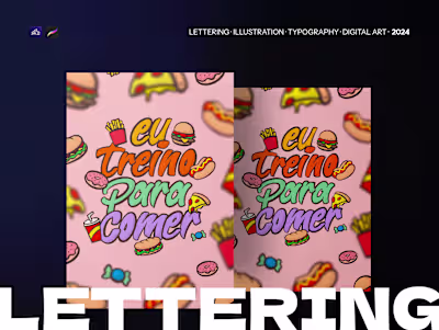 Eu Treino Para Comer é uma composição de lettering divertida...