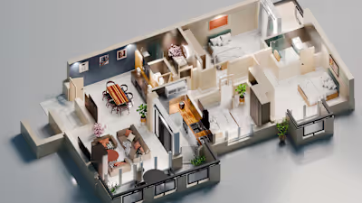 3D Isometric Residential Floor Plan Visualization