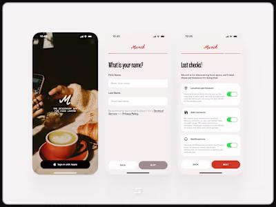 Munch Onboarding Screens.