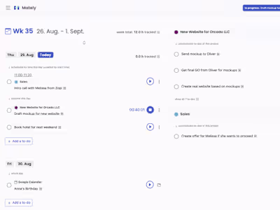 Mately: To-Do List + Calendar + Time-Tracker