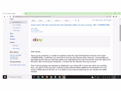 eBay Late delivery and transaction defects