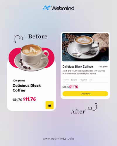 Before and after Card UI