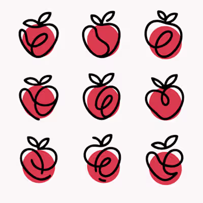 9 monoline apple marks with consistent stroke logic and vers...