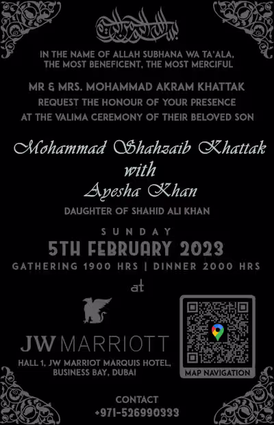 Wedding invitation card design for a Dubai based client