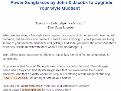 BLOG For sunglass brand