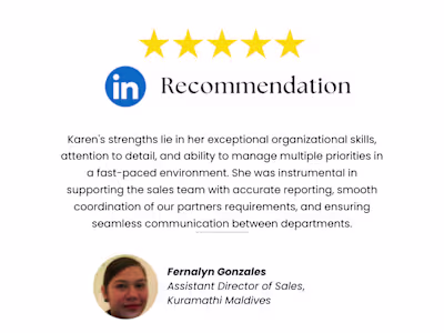 Rec on Karen’s strengths: CRM, admin, support & in travel tech