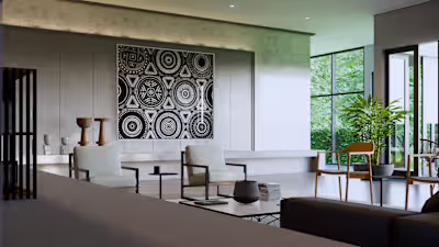 A modern living room with a  touch of traditional elements 