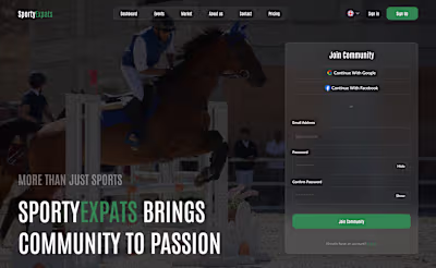 SportyExpats Landing Page and Dashboards Design