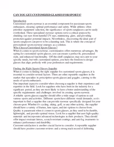 Customized Sports Glasses Project