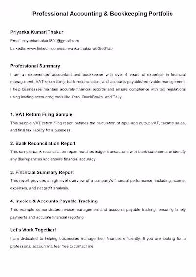Accounting & Bookkeeping Portfolio | Priyanka Kumari Thakur