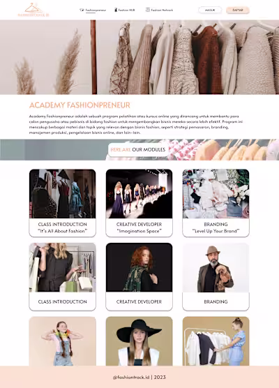 Landing Page of Website Fashiontrack