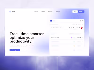 Minates Time Tracker - Website Design