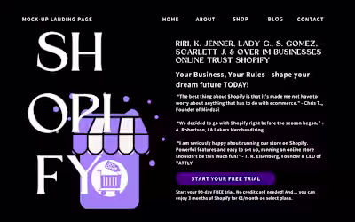 Shopify Landing Page Copy (Mock Up Design)