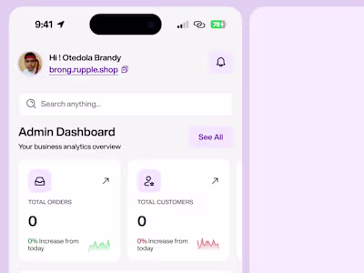 Home screen UI for a management app (Store Inventory, CRM)