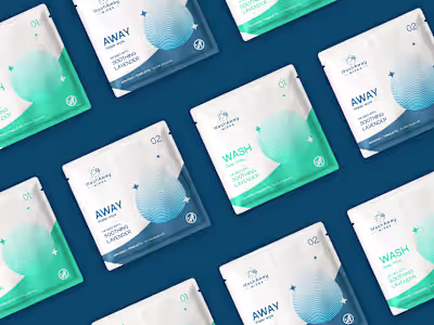 Clean and modern packaging design for soap and water wipes. 
