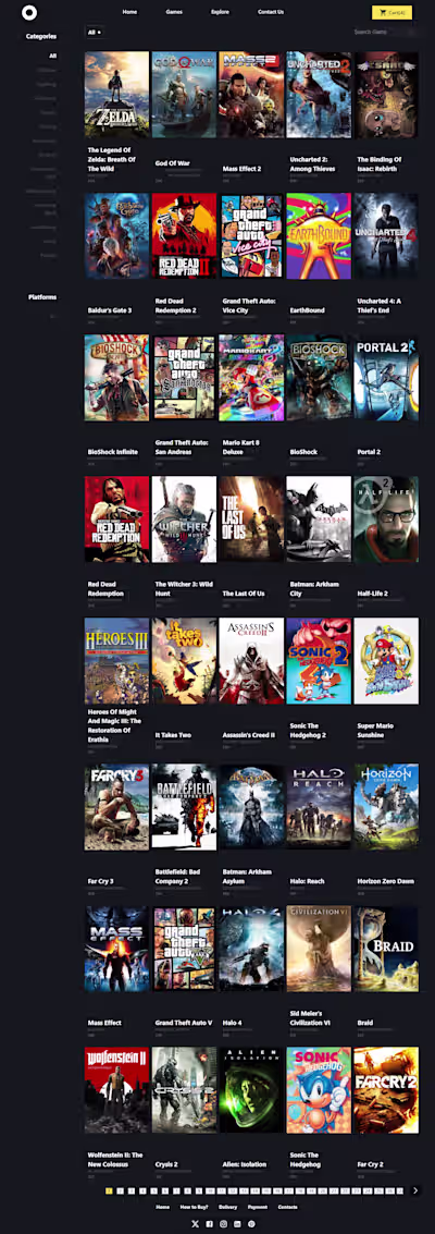 Games store ecommerce website